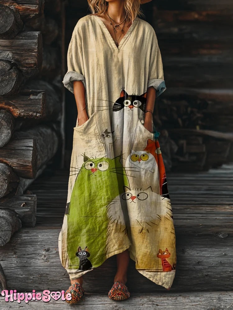 Women's Cute Cat Art Print Casual Hoodie