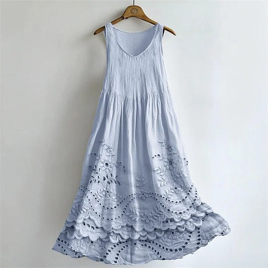 Cottage Floral Print Flowy Linen Tank Dress