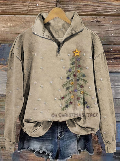 Retro Christmas Tree Casual Long Sleeve T-Shirt