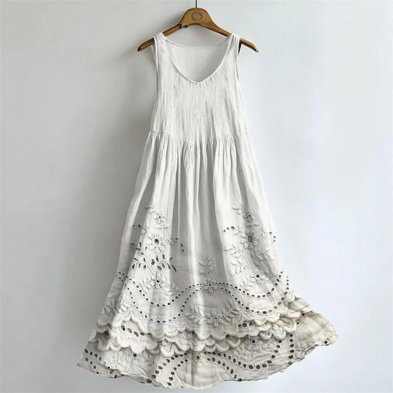 Cottage Floral Print Flowy Linen Tank Dress