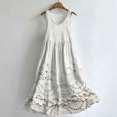 Cottage Floral Print Flowy Linen Tank Dress