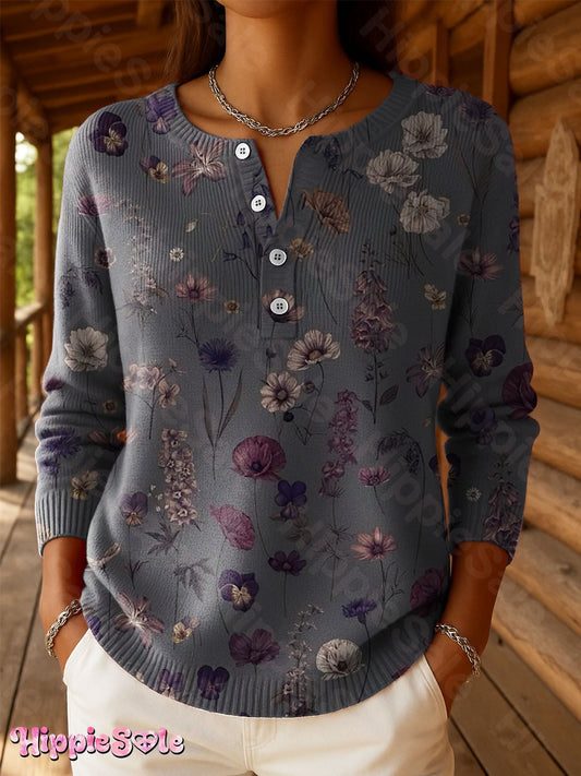 Unisex Retro Flowers Print Casual Cardigan Sweater