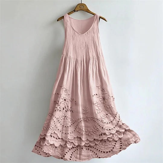 Cottage Floral Print Flowy Linen Tank Dress