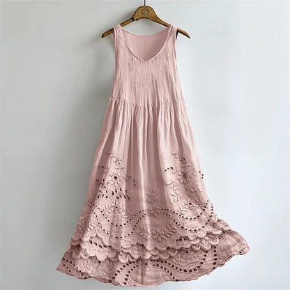 Cottage Floral Print Flowy Linen Tank Dress
