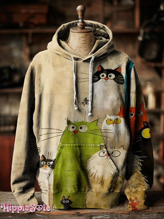 Women's Cute Cat Art Print Casual Hoodie