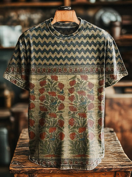 Women's Vintage Bohemian Floral Art Print T-Shirt