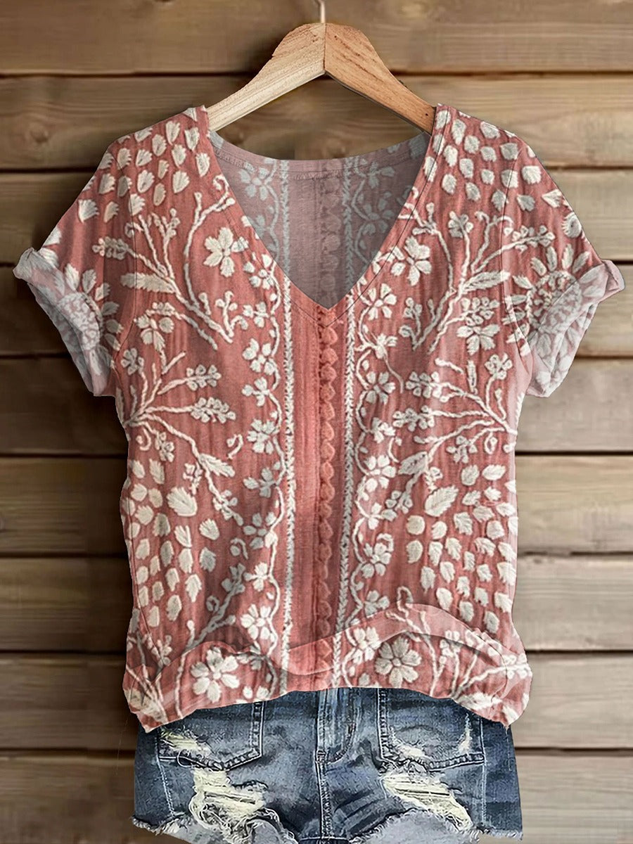 Women's Vintage Ethnic Floral Art Print Casual Long Sleeve Top