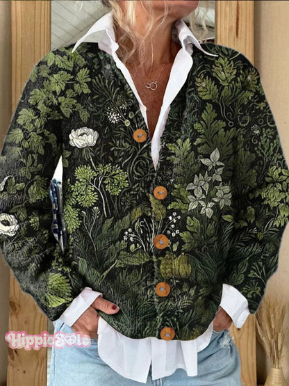 Colorful Stripes Floral Print Buttoned Cardigan Sweater