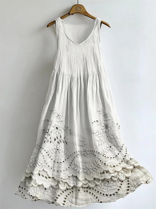 Cottage Floral Print Flowy Linen Tank Dress