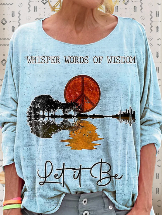 Women's Hippie Whisper Words Of Wisdom Print Casual Crew Neck T-Shirt