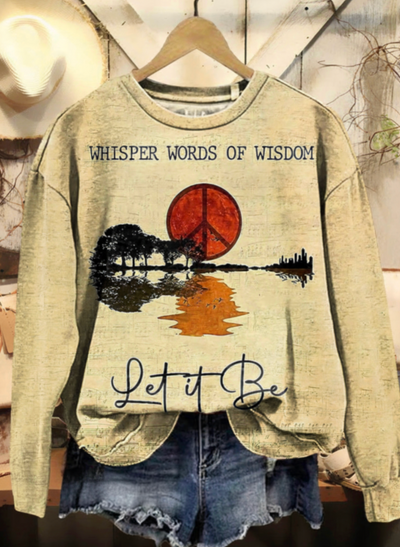 Women's Hippie Whisper Words Of Wisdom Print Casual Crew Neck Sweatshirt