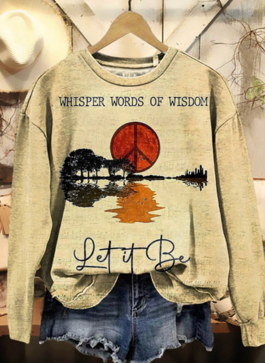 Women's Hippie Whisper Words Of Wisdom Print Casual Crew Neck Sweatshirt