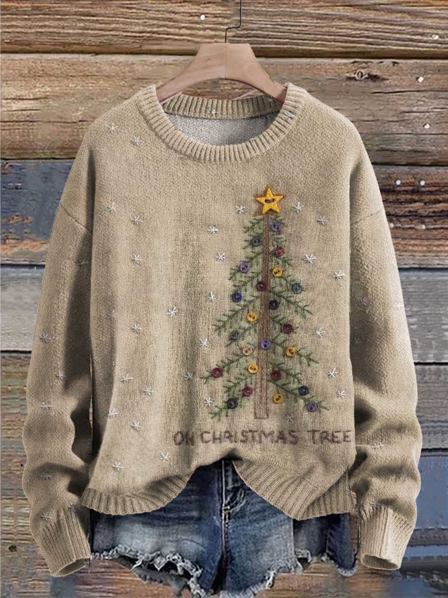 Retro Christmas Tree Casual Long Sleeve T-Shirt