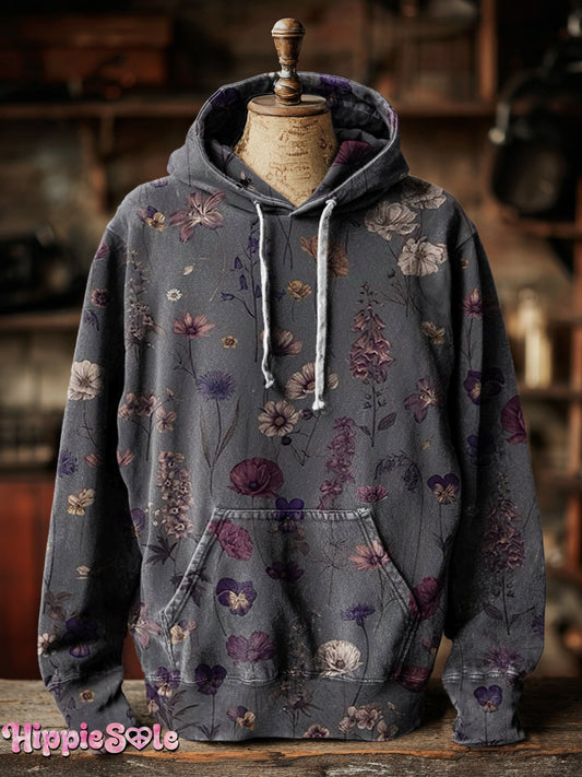 Unisex Retro Flowers Print Casual Hoodie Sweatshirt