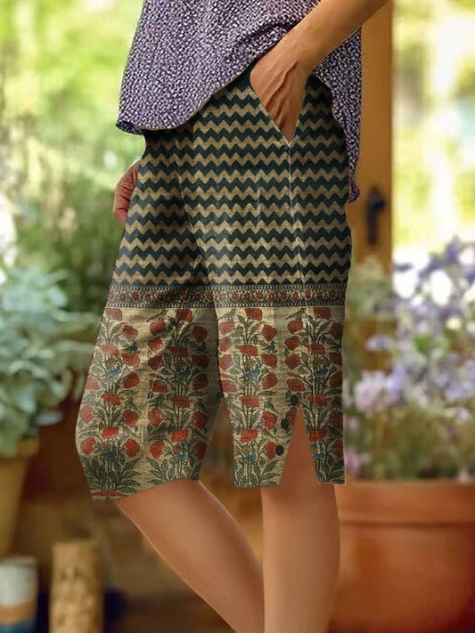 Women's Vintage Bohemian Floral Art Print Pants