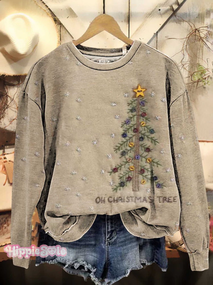 Retro Christmas Tree Casual Long Sleeve T-Shirt