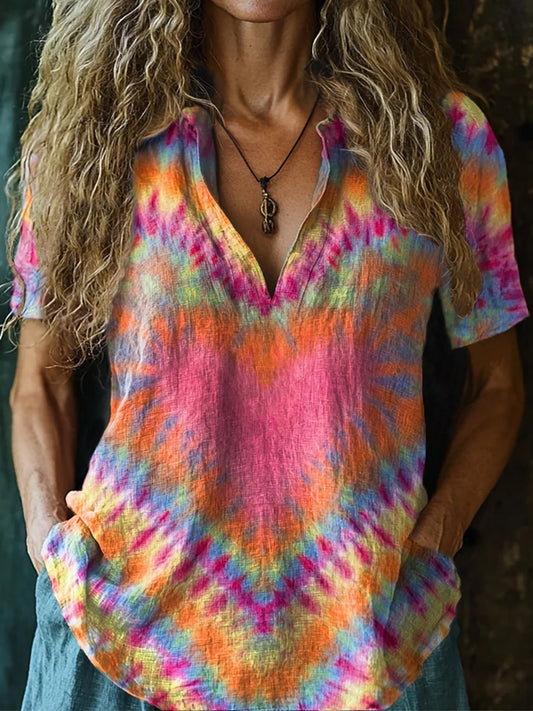 Women's Colorful Love Heart Tie Dye Art Print Casual Short Sleeve T-Shirt
