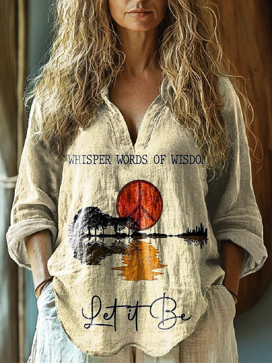 Women's Hippie Whisper Words Of Wisdom Print Casual V-Neck Shirt