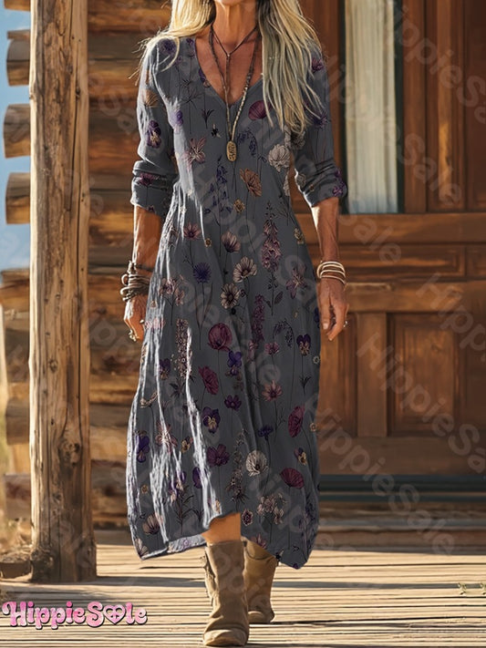 Unisex Retro Flowers Print Casual Dress